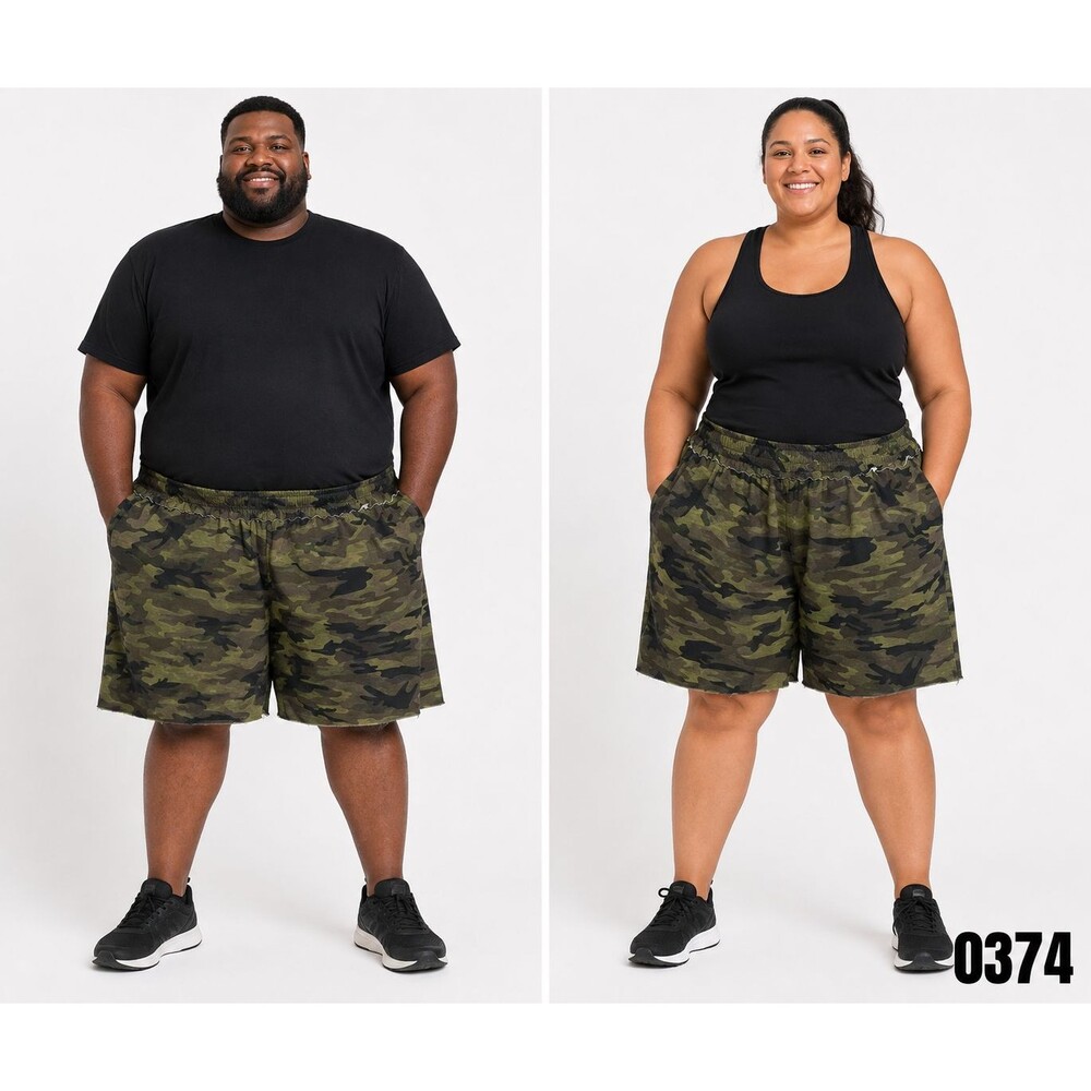 SHEIN Unisex Plus Size Camo Athletic Shorts Raw Hem Lounge Wear – Size 3XL- 0374
